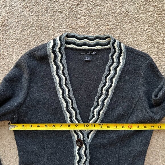 Willi Smith Sweater Womens Small 100% Wool Cardigan 1 Button Close Grey - Picture 8 of 10